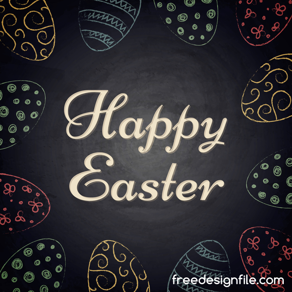 Happy easter frame with chalkboard background vector 04