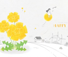 Happy spring line background illustration vector 02