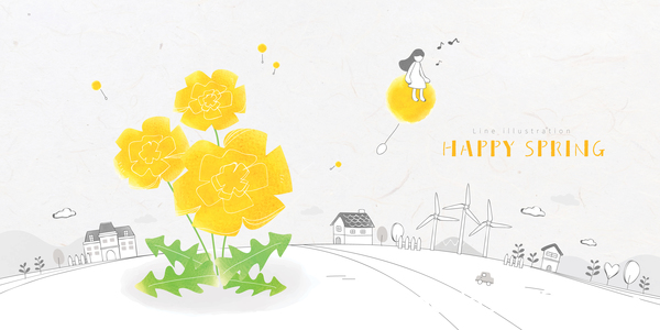 Happy spring line background illustration vector 02