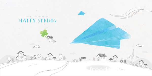 Happy spring line background illustration vector 04