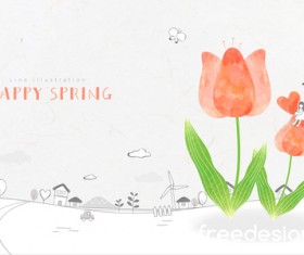 Happy spring line background illustration vector 05