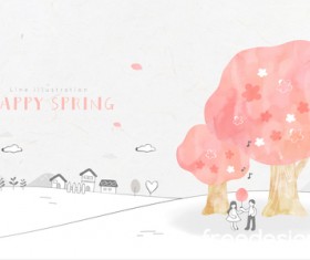 Happy spring line background illustration vector 06