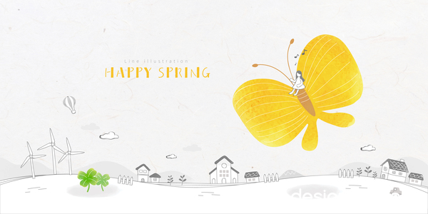 Happy spring line background illustration vector 07