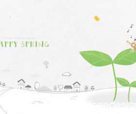 Happy spring line background illustration vector 09