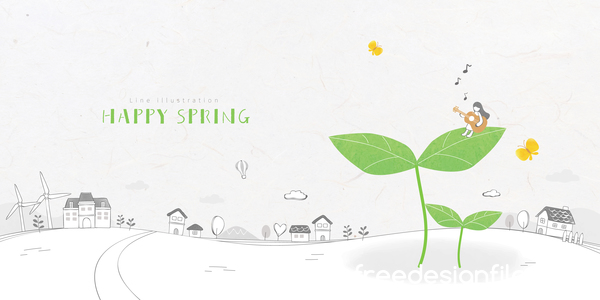 Happy spring line background illustration vector 09
