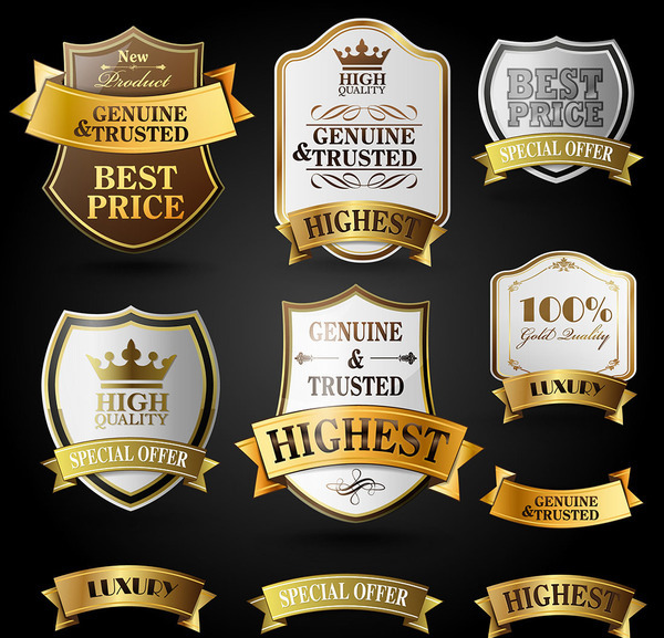 High quality labels with ribbon banner vector