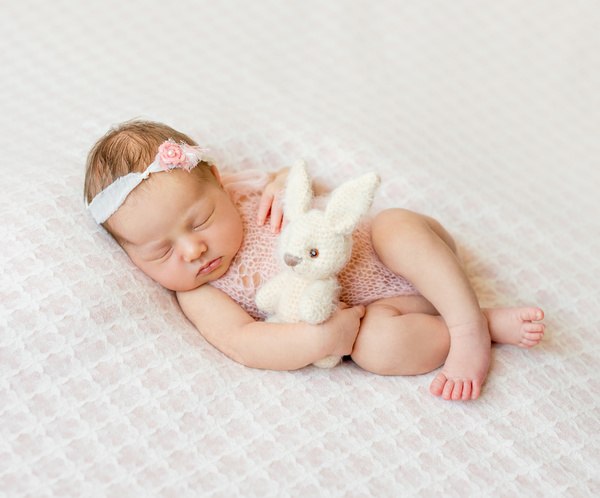 Holding a toy rabbit sleeping cute BB HD picture