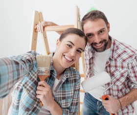 Home decoration happy couple Stock Photo