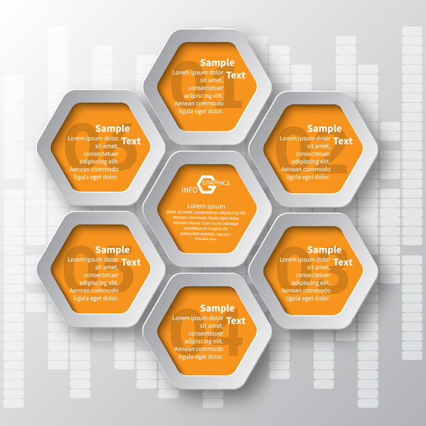 Honeycomb business infographics template vectors set 01