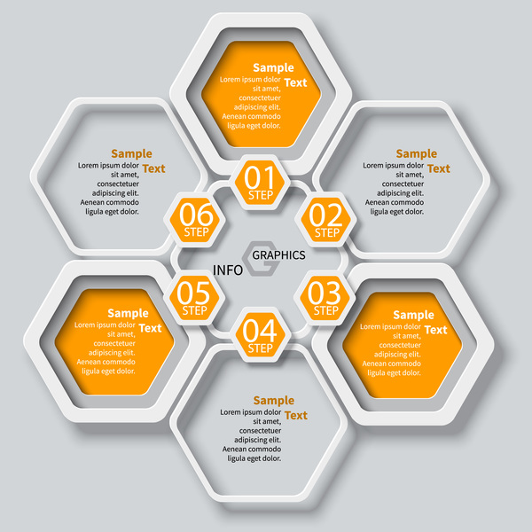 Honeycomb business infographics template vectors set 11