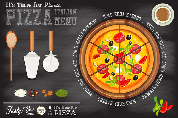 Italian pizza menu template with blackboard vectors 01