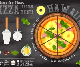 Italian pizza menu template with blackboard vectors 02