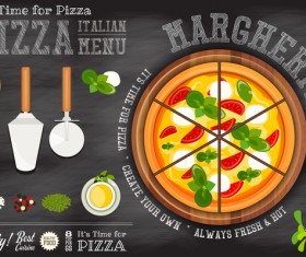 Italian pizza menu template with blackboard vectors 03
