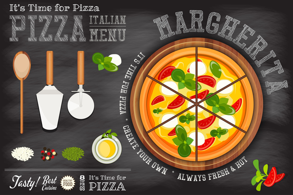 Italian pizza menu template with blackboard vectors 03