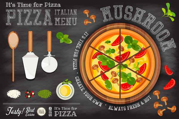 Italian pizza menu template with blackboard vectors 04