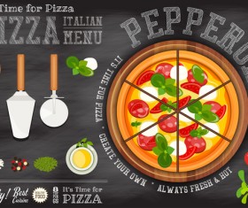 Italian pizza menu template with blackboard vectors 05