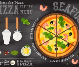 Italian pizza menu template with blackboard vectors 06