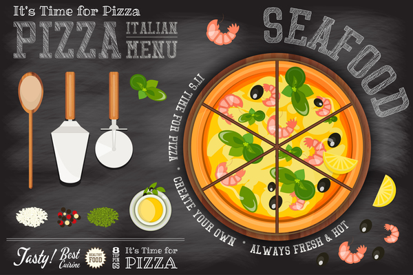 Italian pizza menu template with blackboard vectors 06