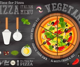 Italian pizza menu template with blackboard vectors 07