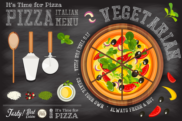 Italian pizza menu template with blackboard vectors 07