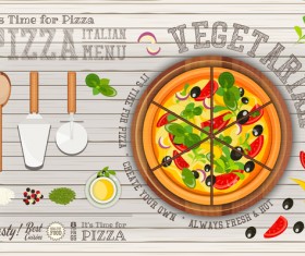 Italian pizza menu with white wooden background vectors 01