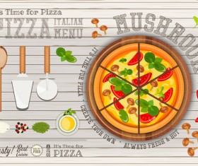 Italian pizza menu with white wooden background vectors 03