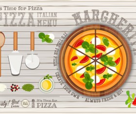 Italian pizza menu with white wooden background vectors 04