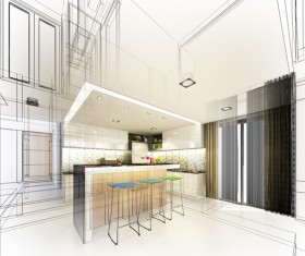 Kitchen line drawing outline decoration effect Stock Photo