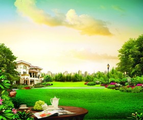 Lakeside villas Stock Photo