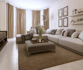 Living room decorated with flowers and sofas Stock Photo