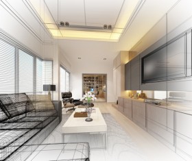 Living room sofa and TV contour effects Stock Photo