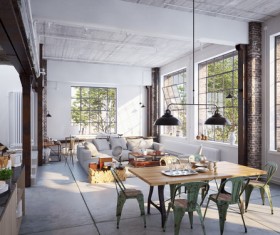 Luxury Industrial Loft Apartment Stock Photo 01