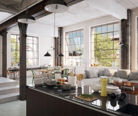 Luxury Industrial Loft Apartment Stock Photo 02