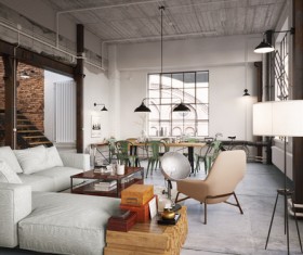 Luxury Industrial Loft Apartment Stock Photo 03