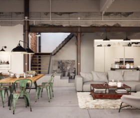 Luxury Industrial Loft Apartment Stock Photo 04