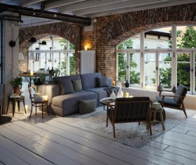 Luxury Industrial Loft Apartment Stock Photo 05