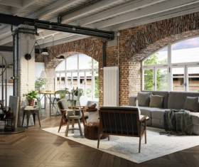 Luxury Industrial Loft Apartment Stock Photo 07