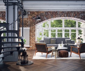 Luxury Industrial Loft Apartment Stock Photo 08