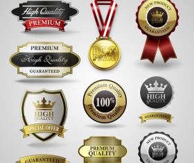 Luxury labels with badge and medals vector