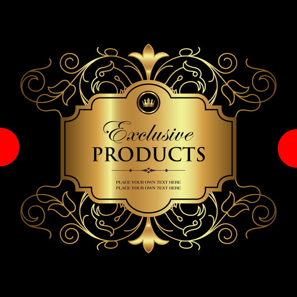 Luxury ornamental gold label vector material 01