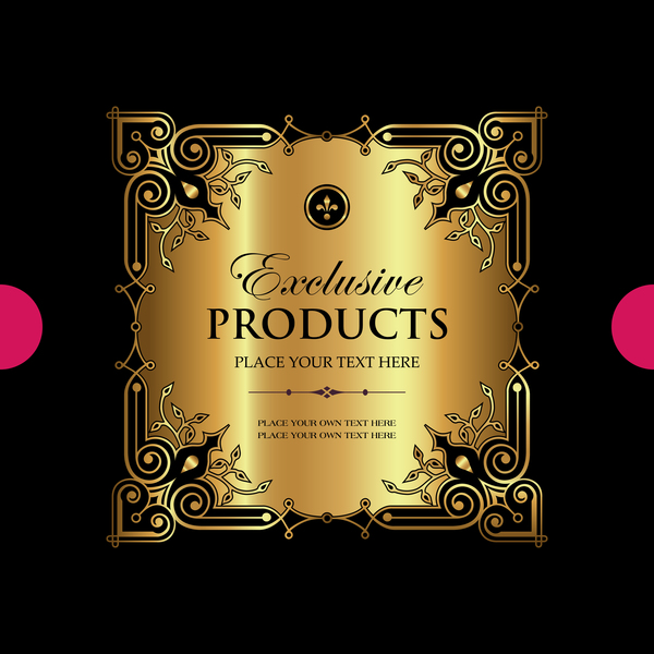 Luxury ornamental gold label vector material 02