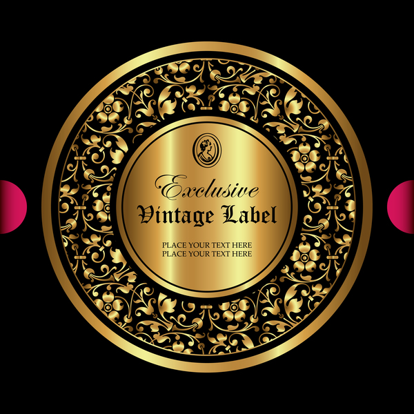 Luxury ornamental gold label vector material 03