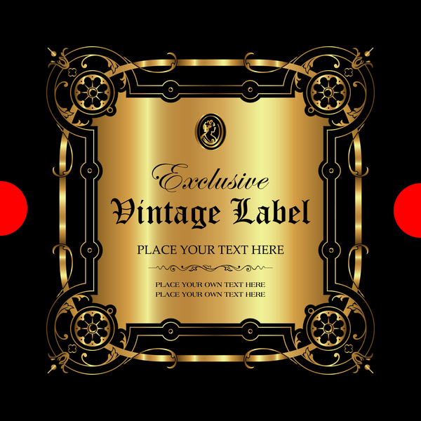 Luxury ornamental gold label vector material 06