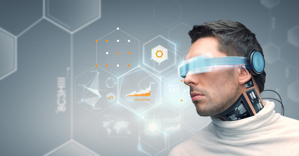 Man with futuristic glasses and sensors Stock Photo 02