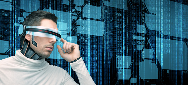 Man with futuristic glasses and sensors Stock Photo 03