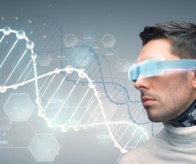 Man with futuristic glasses and sensors Stock Photo 05