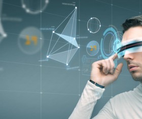 Man with futuristic glasses and sensors Stock Photo 07