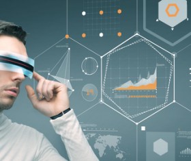 Man with futuristic glasses and sensors Stock Photo 08