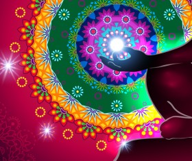 Meditation with floral round background vector