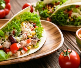 Minced meat and vegetables tortilla Stock Photo